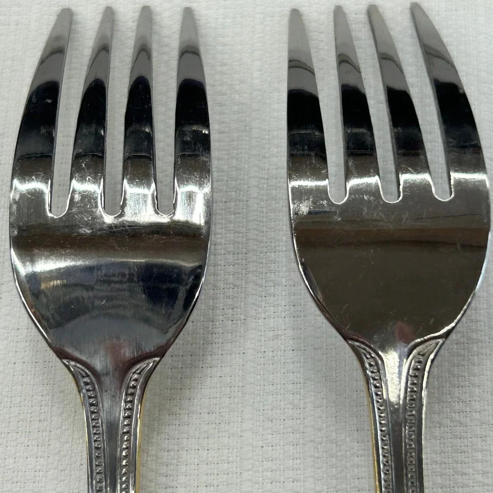 2 pc International Silver Royal Bead Gold Salad Forks 6.5